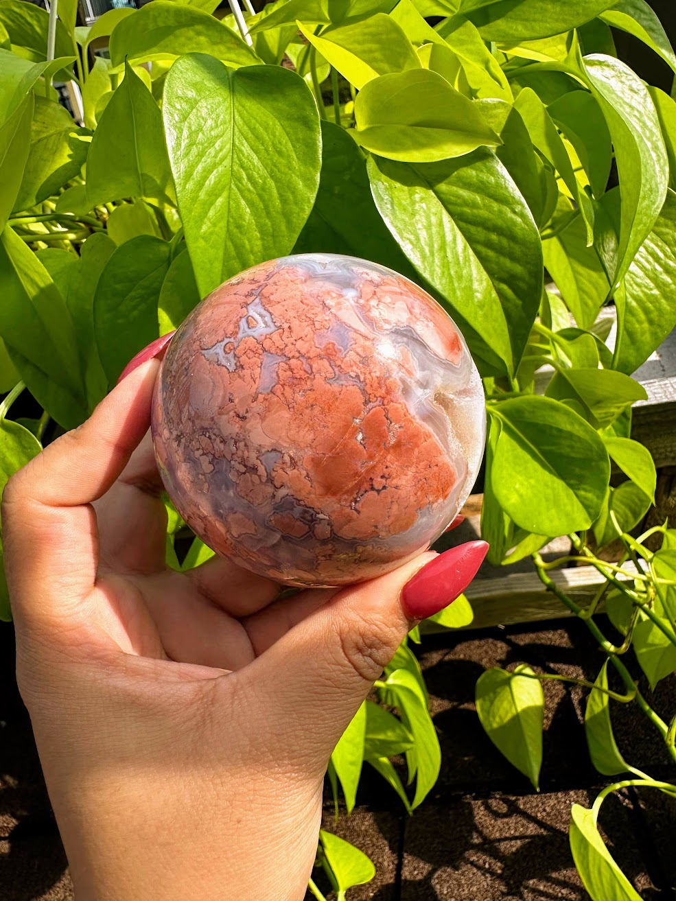 Pink Flower Agate Crystal Sphere (rare)