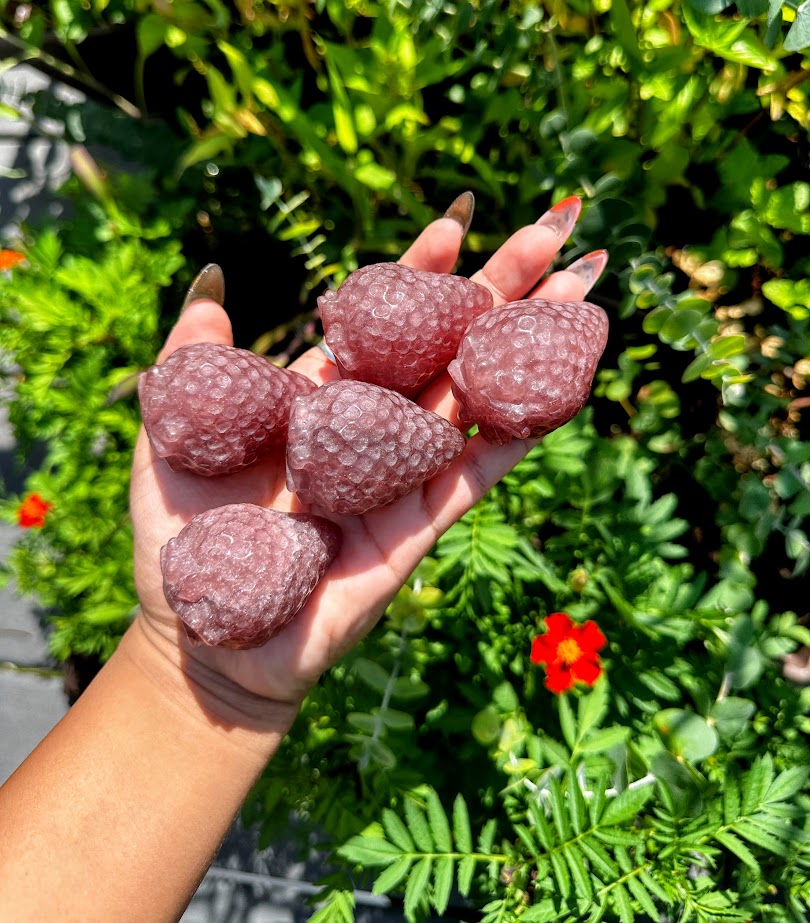 Pink Aventurine Strawberry Crystal carvings