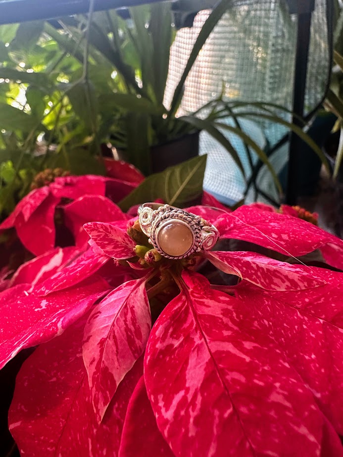 Peach Moonstone Sterling Silver Ring Size 5