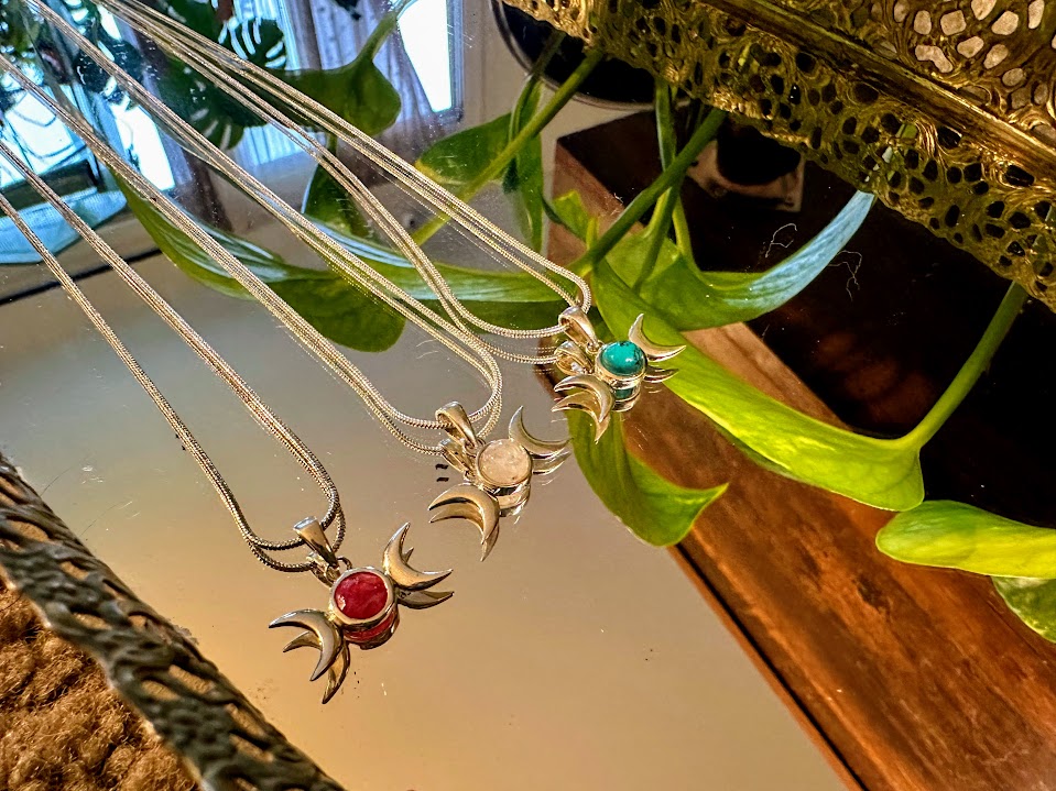 Triple Moon Sterling Silver Necklace-16 inches