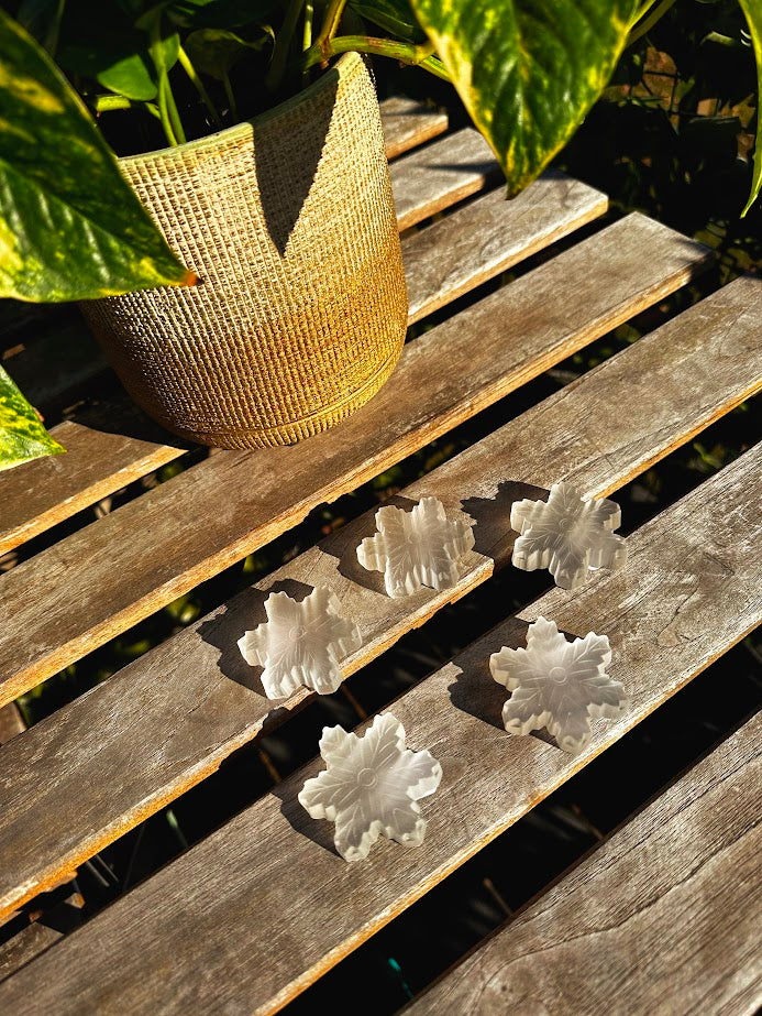 Selenite Snowflake Crystal Carvings