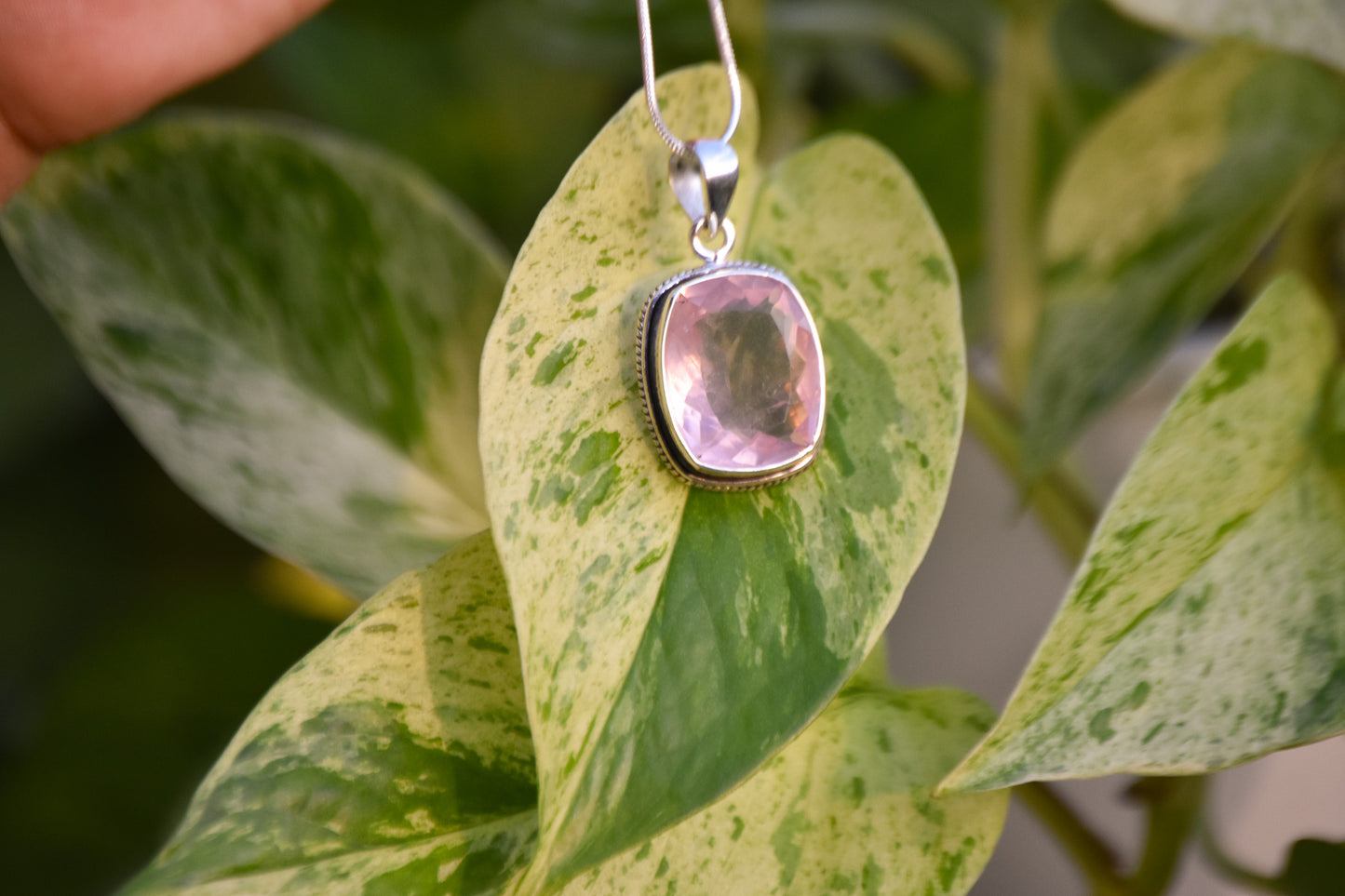 Faceted Rose Quartz Sterling Silver Necklace