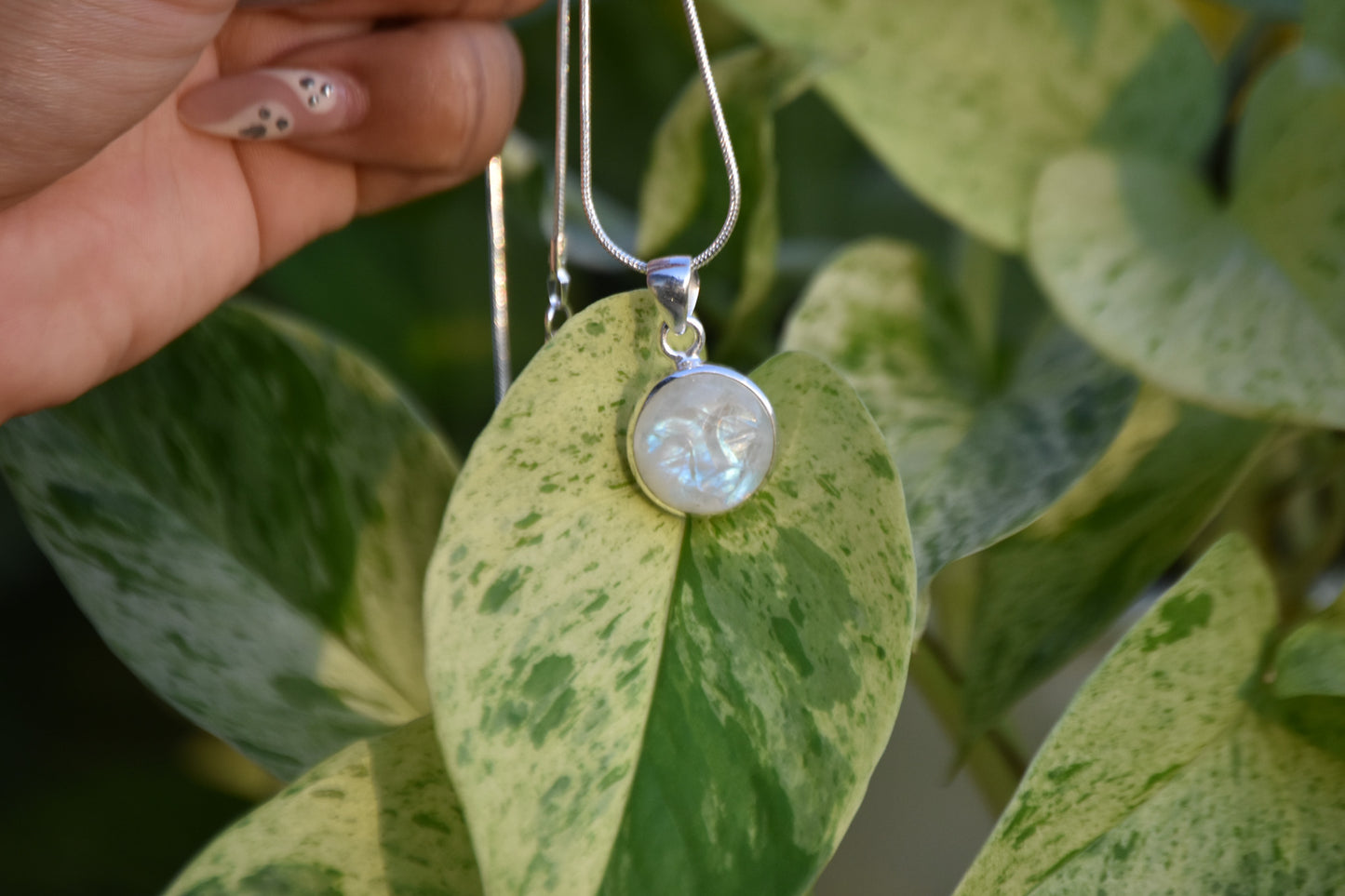Moonstone Face Sterling Silver Necklace