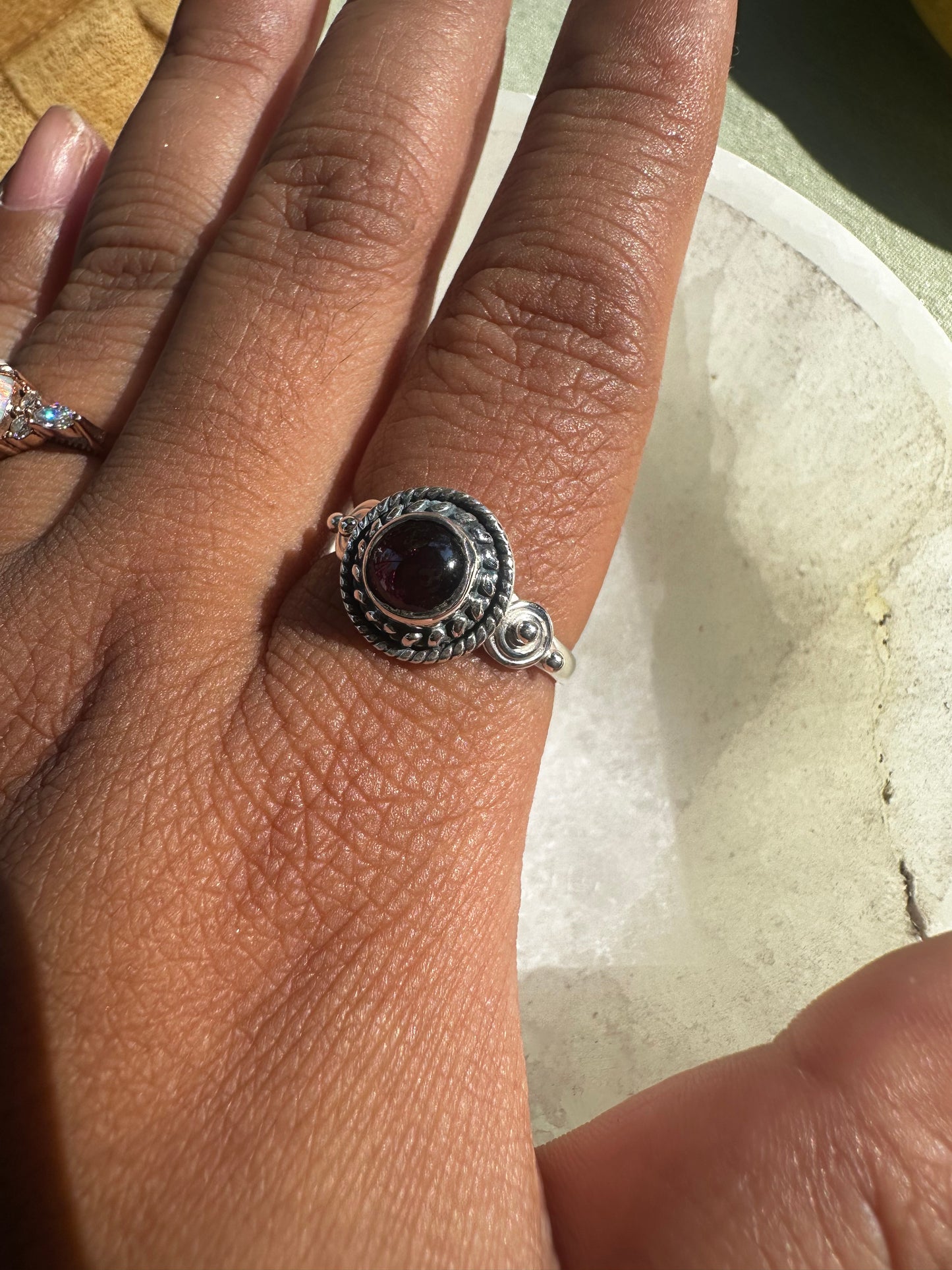 Garnet Sterling Silver Ring Size 7