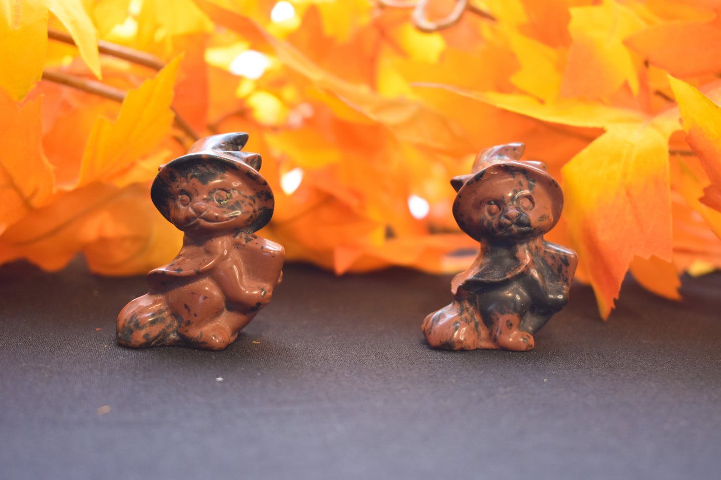 Witchy Cat Carving mahogany obsidian