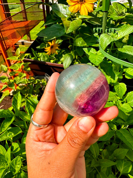 Fluorite Sphere with Wooden Stand A