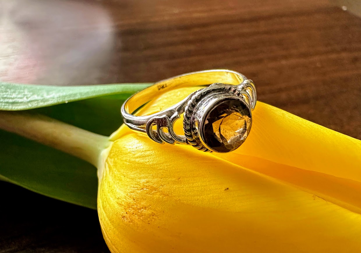 Smokey Quartz Sterling Silver Ring Size 6.5