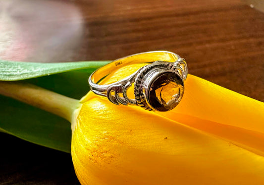 Smokey Quartz Sterling Silver Ring Size 6.5