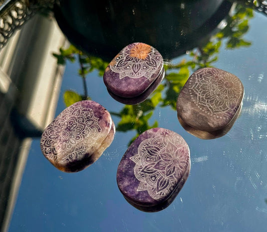 Lepidolite Etched Worry Stones