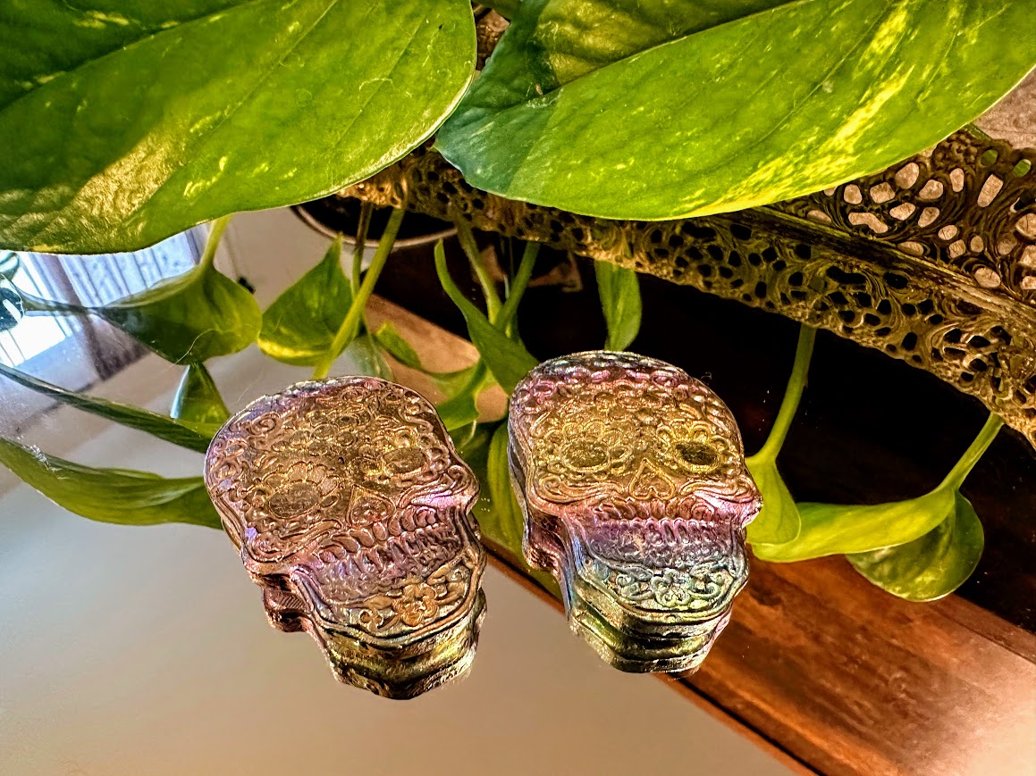 Bismuth Skull Crystal Carving