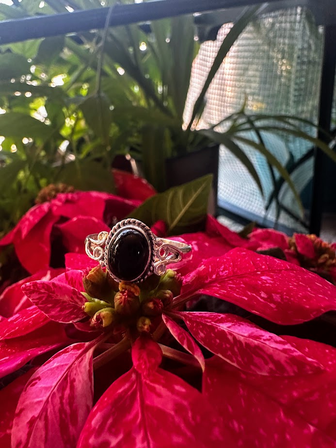 Black Obsidian Sterling Silver Ring Size 9