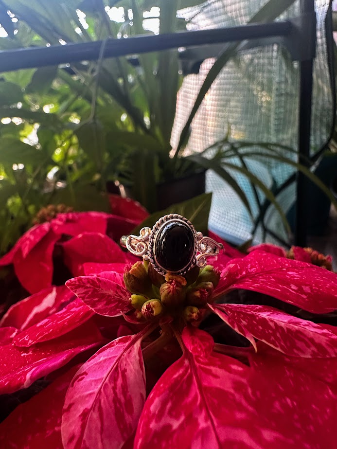 Black Obsidian Sterling Silver Ring Size 9