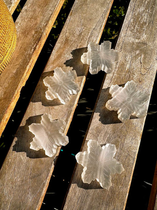 Selenite Snowflake Crystal Carvings