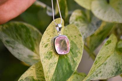 Faceted Rose Quartz Sterling Silver Necklace